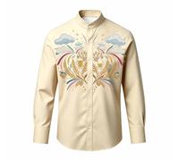 Generisch Oktoberfest Outfit Kinder Hemd Jungen, Trachtenbluse Vintage Mittelalter Kostüm Kinder Outfit Stickerei Bluse Knöpfe Oberteil Faschingskostüm Karneval