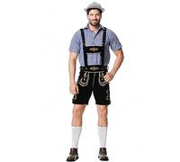 Generisch Oktoberfest Trachten Set Für Herren, Bayrische Lederhosen Männer, Lederhose Tracht Set Mit Hemd, Trachtenlederhose Mit Trägern Trachtenlederhose Mit Trägern Für Cosplay Party Karneval