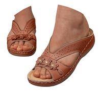 Generisch Orthopädische Hausschuhe Damen Bequeme Keilabsatz Sandalen Offener Zehen Schlappen PU-Leder Pantoffeln Plateau Latschen Sommer Pantoletten Urlaubspantoffeln Damensandalen Strandschuhe