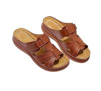 Generisch Orthopädische Hausschuhe Damen Keilabsatz Pantoletten komfortable Damen-Pantoletten aus Leder Weiches FußBett Walking Sandalen mit Arch Support Sommer badelatschen Leicht Outdoorsandale