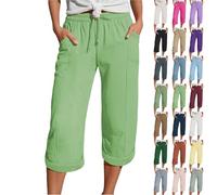 Generisch Outlet Angebote, Culotte Jeans Damen 7/8, Musselin Hose 3/4 Leinenhose Sommer Kurze Hosen Sommerhose Leicht Caprihose Culotte Dreiviertel Strandhose
