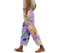 Generisch Outlet Angebote Sale Damen Sommerurlaub Must Have 7/8 Hose Damen Sommer Leicht Capri Leinenhose Sommerhose Baumwolle Leinen Stoffhose Lockere Strandhose Freizeithose Damenbekleidung Sale