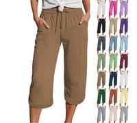 Generisch Outlet Angebote Sale Kleidung, Sporthose Damen Knielang, Musselin Hose 3/4 Leinenhose Sommer Kurze Hosen Sommerhose Leicht Caprihose Culotte Dreiviertel Strandhose