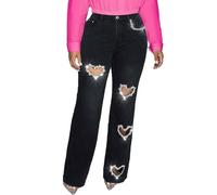 Generisch Outlet Angebote Sale Must Haves Aesthetic Stretch Jeans Damen Heart Cutout Jeans for Women High Waist Straight Leg Baggy Denim Pants Womens Jeans Trendy Hose Mit Schnallen The Deal