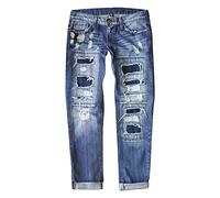 Generisch Outlet Shop High Waist Jeans Damen H Print Ripped Stretch Cute Jeans Slim Fit Distressed Destroyed Butt Lifting Curvy Denim Pants Kunstlederhose Schwarz 48 Deals of The Day Women