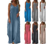 Generisch Overall Ärmelloses Sommerhosen Luftig Damen Elegant Homewear Modern Loungwear Locker Leinenhosen Einfarbig Overalls Taschen Leinenshorts Bequem Trägerhosen Rompers