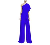 Generisch Overall Damen Elegant Festlich Hochzeit Jumpsuit Damen Sommer Lang Weites Bein Overalls One Shoulder Jumpsuits Mit Ärmel Playsuit Frauen Kuschelig Gast Hosenanzug Hochzeitsgast Einteiler