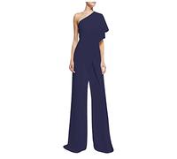 Generisch Overall Damen Elegant Festlich Hochzeit Jumpsuit Damen Sommer Lang Weites Bein Overalls One Shoulder Jumpsuits Mit Ärmel Playsuit Frauen Kuschelig Gast Hosenanzug Hochzeitsgast Einteiler