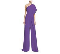 Generisch Overall Damen Elegant Festlich Hochzeit Jumpsuit Damen Sommer Lang Weites Bein Overalls One Shoulder Jumpsuits Mit Ärmel Playsuit Frauen Kuschelig Gast Hosenanzug Hochzeitsgast Einteiler