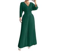 Generisch Overall Damen Elegant Festlich Hochzeit Langarm Jumpsuit Damen Lang Tailliert Overalls V Ausschnitt Jumpsuits Frauen Weites Bein Plissee Playsuit Rückenfrei Romper Kuschelig Hosenanzug