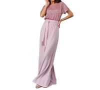 Generisch Overall Damen Eleganter Glitzer Jumpsuit Party Einteiliges Outfit Hosenanzug Sale Playsuit mit Gürtel Romper Sexy Onesie Playsuit Weites Bein Sommerhose Strampler