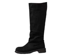 Generisch Overknees Stiefel Damen Slouchy Boots Modische Wildlederstiefel mit mittlerer Wade für Winter. Bequeme Slip-On-Casual-Booties mit Absatz warmem Fleece (Black, 43)
