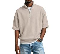 Generisch Oversized Tshirt Herren Sommer Poloshirt Kurzarmshirt MäNner Mode Longshirt Kurzarm Herrenshirt Streetwear Casual Waffle Herren Kleidung Sommershirt Leicht Oberteile Khaki XL