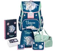 Generisch Oxy Bag Premium Unicorn - Einhorn - Schulranzen-Set - Brustbeutel Gratis dazu (7 teilig mit Sporttasche)
