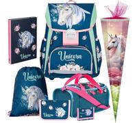 Generisch Oxy Bag Premium Unicorn - Einhorn - Schulranzen-Set - Brustbeutel Gratis dazu (7 teilig mit Sporttasche und Schultüte)