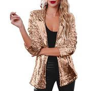 Generisch Pailletten Blazer Damen Glitzer Sakko Casual Anzugjacke Revers Anzugmantel Bequmer Winterjacke Warm Outdoorjacke Disco Party Outfit Glitzer Oberteil Elegant Übergangsjacke