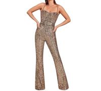 Generisch Pailletten Overall Damen Glitzer Jumpsuit Eleganter Playsuit mit Gürtel Casual Romper Rückenfreier Tailliertes Einteiler Sexy Modern Onesie Stringbody Festlich Outfit