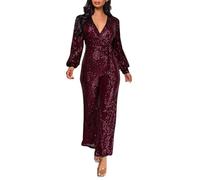 Generisch Pailletten Overall Damen Glitzer Jumpsuit mit Gürtel Eleganter Hosenanzug Lange Ärmel Playsuit Casual Romper Hohe Taille Einteiler V Ausschnitt Bodysuit Festlich Outfit