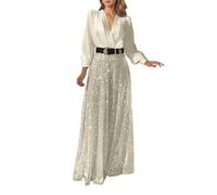 Generisch Pailletten Overall Damen Glitzer Jumpsuit Weites Bein Hosenanzug Eleganter Playsuit mit Gürtel Casual Romper V-Ausschnitt Einteiler Abendoverall Cocktailkleider Clubkleider