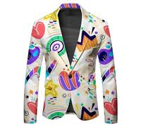 Generisch Pailletten Sakko Herren Bunt Hochzeit Smoking Slim Fit Glänzend Printed Party Karneval Kostüm Pailletten Festival Clown Langarm Streetwear(Beige, XL)
