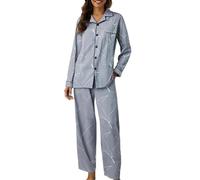 Generisch Pajamas for Women, Seiden Schlafanzug Damen, Satin Schlafanzüge Langarm Pyjamas Set Mit Knopfleiste Zweiteiliger Nachtwäsche V-Ausschnitt Loungewear Hausanzug Pjs Sets