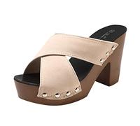 Generisch Pantolette Damen mit Absatz, Suede Schlupfsandalen Sommer High Heels Elegant Plateau Schlappen Strand Schuhe Bequem und Lässig Pantoffeln Slip On Slipper Sommerschuhe Damenpantolette