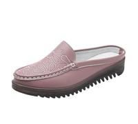 Generisch Pantoletten Damen Leder Elegant Hausschlappen Geschlossen Slides Hinten Offen Schlappen rutschfest Flache Sohle Damenhausschuhe Lässige Modische Clogs Gartensandalen Sommerschuhe 2025