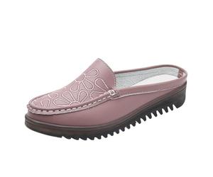 Generisch Pantoletten Damen Leder Elegant Hausschlappen Geschlossen Slides Hinten Offen Schlappen rutschfest Flache Sohle Damenhausschuhe Lässige Modische Clogs Gartensandalen Sommerschuhe 2025