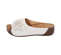 Generisch Pantoletten Damen mit Keilabsatz Peeptoes Schlappen Sommer Keilsandalen Strand Urlaub Sandalen Plateau Schlupfsandalen Urlaubspantoffeln mit Fussbett Indoor Outdoor Damenhausschuhe