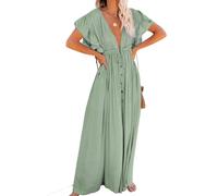 Generisch Pareo Damen Strand - Damen Knopfleiste Taillenseil langes Kleid Strickjacke Urlaub Strandjacke Sonnenschutzjacke Rock Bikini Überzug Elegante Swimwear Cover-Up