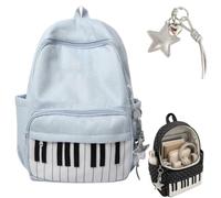 Generisch Piano Backpack for Women,Polka Dot Nylon Music Daypack with Pendant,Large Capacity Novelty School Backpack for Campus,Work ，Blue