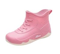 Generisch Plateau Kurz Stiefeletten Damen Regenschuhe Mit Schnür, Gummi Halbstiefel Knöchelhoch Gummistiefel Rain-Boots Wasserdicht Regenstiefel für Außenbereich Wander