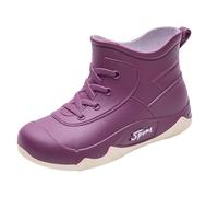 Generisch Plateau Kurz Stiefeletten Damen Regenschuhe Mit Schnür, Gummi Halbstiefel Knöchelhoch Gummistiefel Rain-Boots Wasserdicht Regenstiefel für Außenbereich Wander