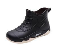 Generisch Plateau Kurz Stiefeletten Damen Regenschuhe Mit Schnür, Gummi Halbstiefel Knöchelhoch Gummistiefel Rain-Boots Wasserdicht Regenstiefel für Außenbereich Wander