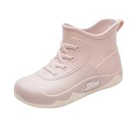 Generisch Plateau Kurz Stiefeletten Damen Regenschuhe Mit Schnür, Gummi Halbstiefel Knöchelhoch Gummistiefel Rain-Boots Wasserdicht Regenstiefel für Außenbereich Wander