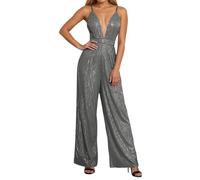 Generisch Playsuits Cocktail Jumpsuit Damen Push Up Overall Elegant Mit Glitzer Party Hosenanzug Ärmellos Bodysuit Lang Club Strampler Sommer Frühling Streetwear Sexy Onesie Festlich Outfit