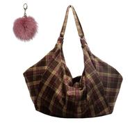 Generisch Plush Checkered Tote Bag for Women,Slouchy Hobo Plaid Underarm Satchel,Large Retro Casual Flannelette Shoulder Bag