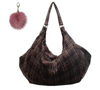 Generisch Plush Checkered Tote Bag for Women,Slouchy Hobo Plaid Underarm Satchel,Large Retro Casual Flannelette Shoulder Bag