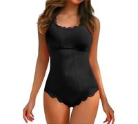 Generisch Pole Dance Outfit Damen und geripptem Retro-Badeanzug mit quadratischem Ausschnitt Bauch Weg Bikini Oberteile (Black, M)