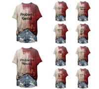 Generisch Problem Gelöst Shirt, Halloween Tshirt Damen Blutspritzer Aufdruck Kurzarm Rundhals T Shirt Festival Horror Blood Briefe Drucken T-shirts Halloween Kostüm Damen Gruselig Blut T-shirt Tops