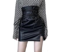 Generisch PU Lederrock Damen Schwarz Leder Mini Röcke Frauen Hohe Taille Slim Fit Use For Spitze Up Bleistift Rock Weibliche Sexy Club Zurück Zipper Split Tasche Hüfte(XL)