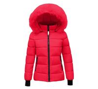 Generisch Puffer Jacke Damen Winter Leichte Steppjacke Winterjacke Damen Mit Fellkapuze Kurz Pufferjacke Gesteppter Dicke Warme Daunenjacke Winddichter Mantel Outdoor Jacken Winterjacke Rot