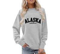 Generisch Pullover Damen Alaska Briefe Drucken Sweatshirt Rundhals Langarm Oberteil Lässiges Sweatshirt Herbst-Winter Mode Lässiges Sweatpullover Leichte Bequem Ohne Kapuze 2024 Neueste Bluse