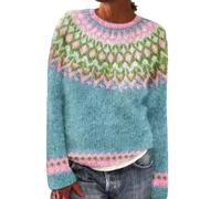 Generisch Pullover Damen Elegant Langarm Norweger Pullover Wolle Original Strickpullover Vintage Winterpullover Warme Wollpullover Vintage Norwegermuster Damenpullover Bequem Fleecepullover