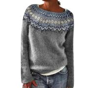 Generisch Pullover Damen Elegant Langarm Norweger Pullover Wolle Original Strickpullover Vintage Winterpullover Warme Wollpullover Vintage Norwegermuster Damenpullover Bequem Fleecepullover