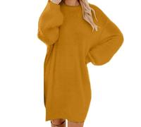 Generisch Pullover Damen Oversize Langarm Longpullover Mode Pulloverkleid Pullis Rundhals Strickkleid Wollkleid Winterkleid Freizeitkleid Black Friday 2024 Angebote(Orange,L)