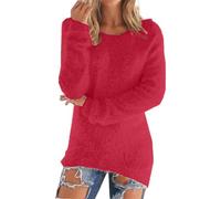 Generisch Pullover Damen Winter Teddy Fleece Grosse Grössen Fleecepullover Einfarbig Rundhals Sweatshirt Ohne Kapuze Langarm Winterpullover Warm Oberteil Casual Thermo Kuschelpullover Longpullover