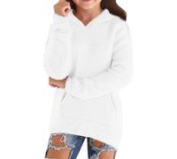 Generisch Pullover Mädchen Kapuzenpullover Fleece Sweatshirts mit Kapuze Oversize Pulloverkleid Kinder Strickkleid Freizeitkleider Einfarbiges Sweatshirt für Mädchen Warm Kinder Hoodies 5-16 Jahre