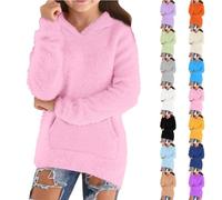 Generisch Pullover Mädchen Kapuzenpullover Fleece Sweatshirts mit Kapuze Oversize Pulloverkleid Kinder Strickkleid Freizeitkleider Einfarbiges Sweatshirt für Mädchen Warm Kinder Hoodies 5-16 Jahre