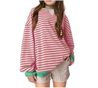 Generisch Pullover Mädchen Sweatshirt Ohne Kapuze Langarmshirt Einfarbige Hoodie Casual Elegante Streifen Oberteile Locker Langarm Tops Tshirt Kinder Longsleeve Sweatshirts 5-14 Jahre Herbst/Winter